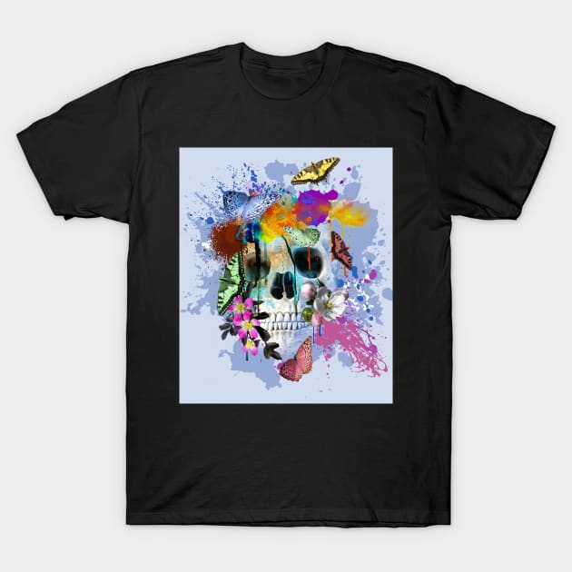 Skull Flowers And Butterfly, Rainbow Butterflies T-Shirt by Random Galaxy